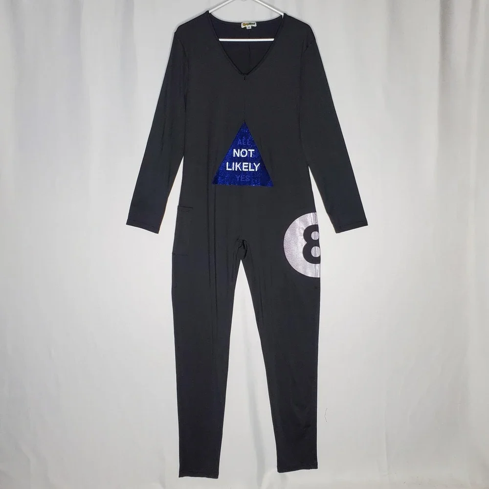 Tipsy Elves Jumpsuit XXL Flip-Sequin Magic 8 Ball Black Long Sleeve Costume